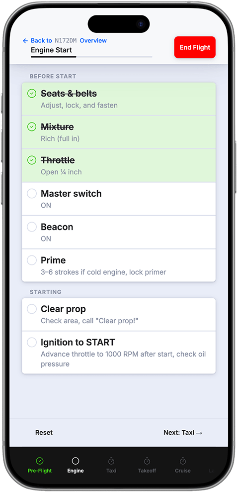 Runup checklist in flight